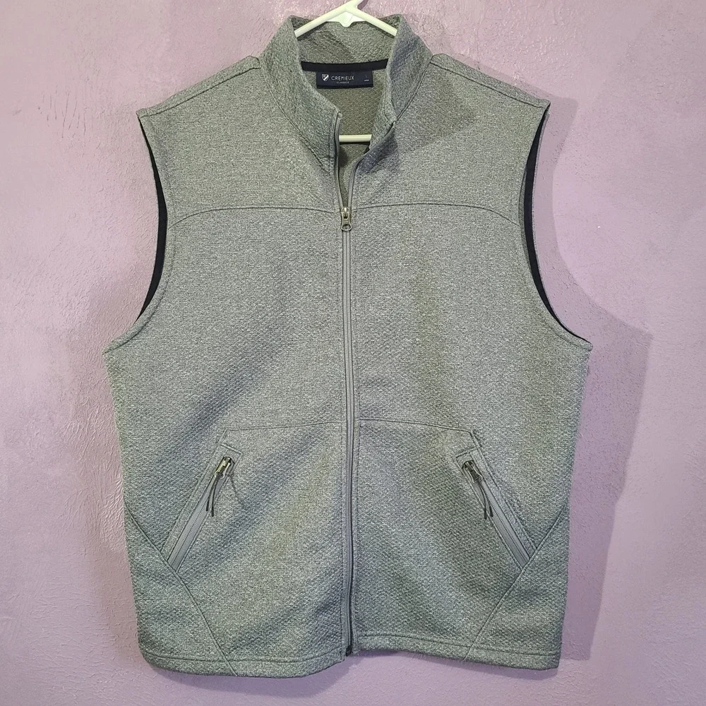 Cremieux Classics Vest Mens Large Grey‎ Excellent Full Zip Mock Neck Knit Layer
